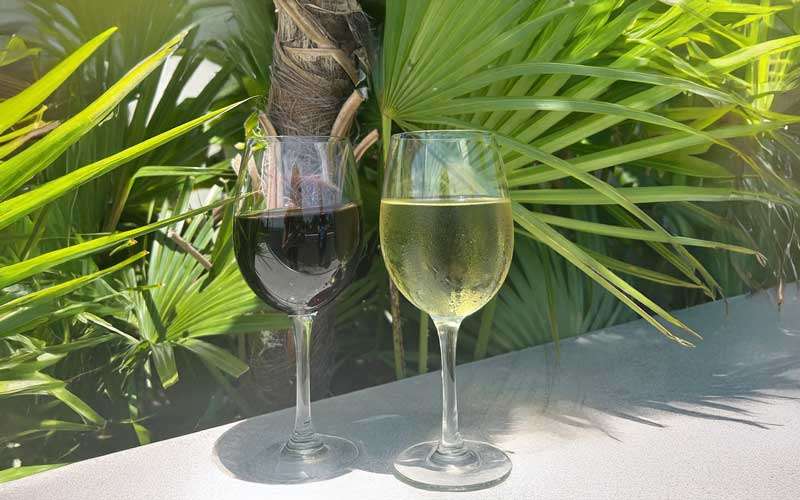 Two wine glasses together on a platform, celebrating Slipaway's Waterfront Wine Club Event Series.